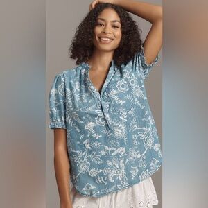 NEW NWT $120 Sz XS ANTHROPOLOGIE PILCRO ALY SHIRT PUFF SLEEVE COTTON